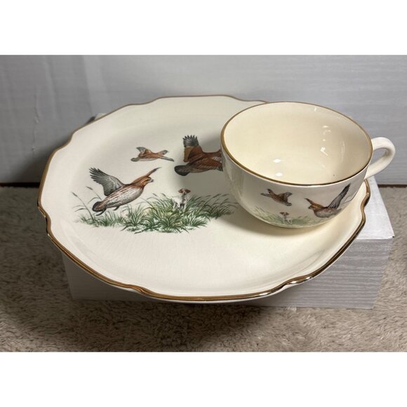 Georgina China Snack Plate & Tea Cup Set Breakfast Luncheon Cabincore Birds - Picture 2 of 13